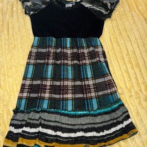 Women’s Young Threads Plaid Midi Dress in Black and Green Holiday Large